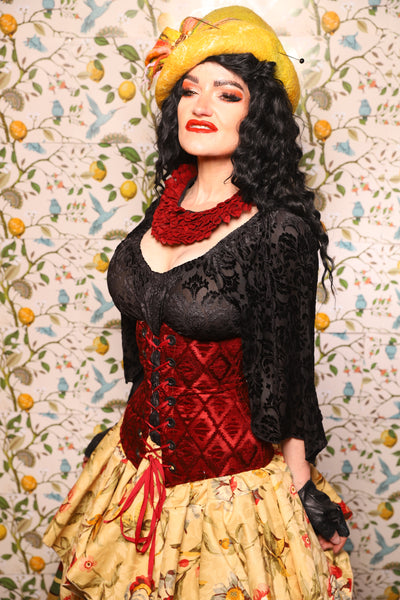 Wench Corset in Crimson Diamond Upholstery - The Wandering Minstrel Collection