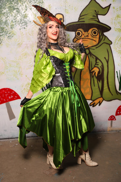 Fairy Skirt in Sunlit Moss Stretch Satin - Spooky Saturday Part 4