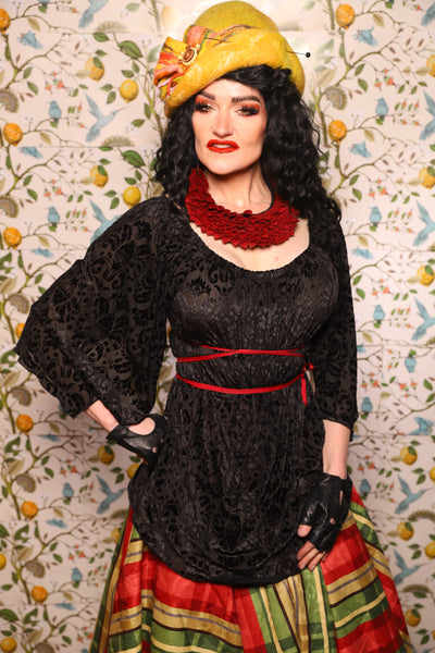 Classic Blouse in Black Sheer Burnout Stretch Velvet - The Wandering Minstrel Collection