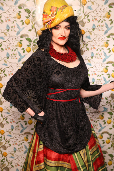 Classic Blouse in Black Sheer Burnout Stretch Velvet - The Wandering Minstrel Collection