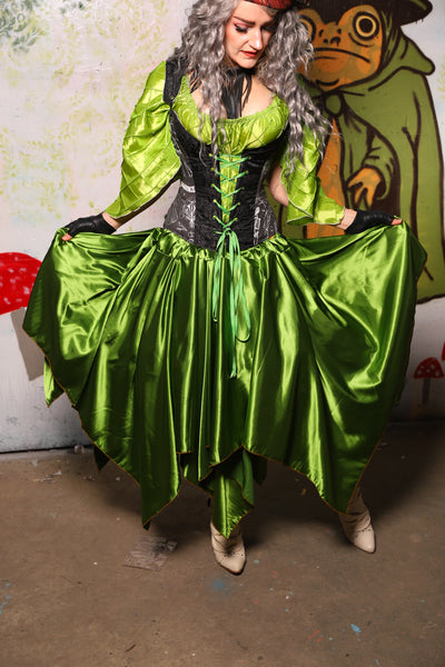 Fairy Skirt in Sunlit Moss Stretch Satin - Spooky Saturday Part 4