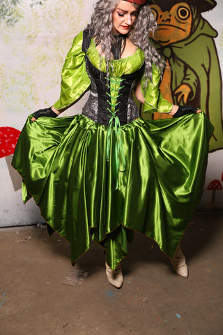 Fairy Skirt in Sunlit Moss Stretch Satin - Spooky Saturday Part 4