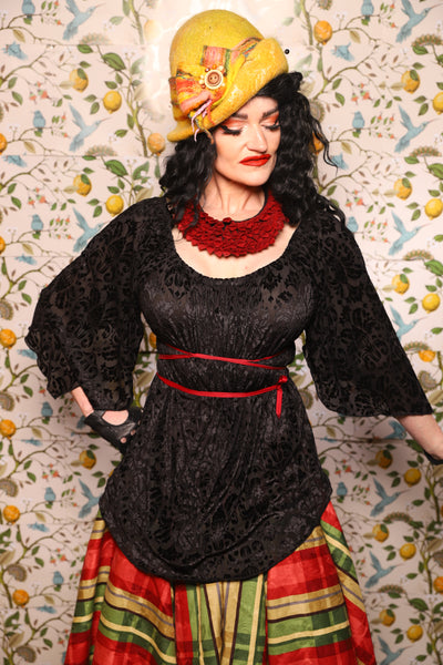 Classic Blouse in Black Sheer Burnout Stretch Velvet - The Wandering Minstrel Collection