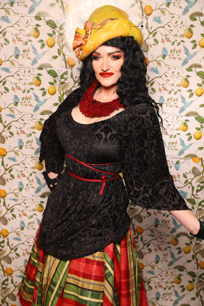 Classic Blouse in Black Sheer Burnout Stretch Velvet - The Wandering Minstrel Collection