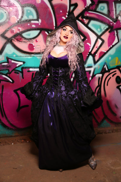 Queenie Corseted Coat with Vixen Base in Purple & Black Medallion #30 - The Orchid Oracle Collection