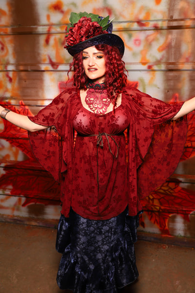 10. Classic Blouse w/waterfall sleeves in Sheer Ruby Rose - The Sensual Solstice Collection