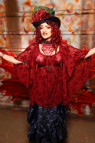 10. Classic Blouse w/waterfall sleeves in Sheer Ruby Rose - The Sensual Solstice Collection