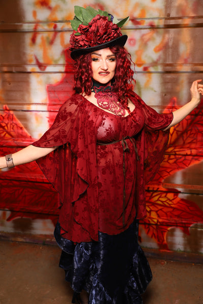 10. Classic Blouse w/waterfall sleeves in Sheer Ruby Rose - The Sensual Solstice Collection