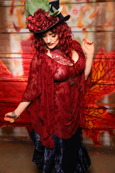 10. Classic Blouse w/waterfall sleeves in Sheer Ruby Rose - The Sensual Solstice Collection