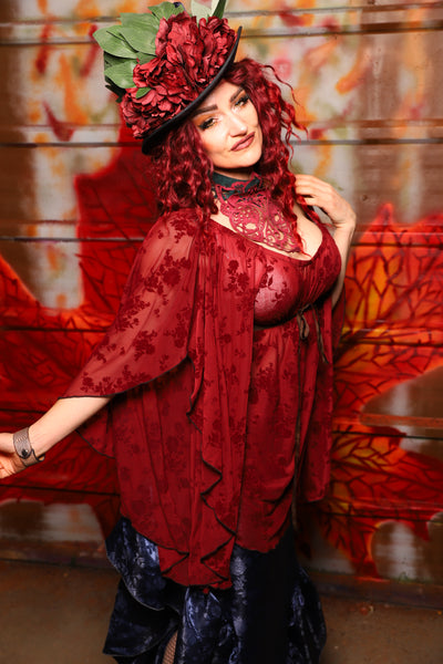 10. Classic Blouse w/waterfall sleeves in Sheer Ruby Rose - The Sensual Solstice Collection