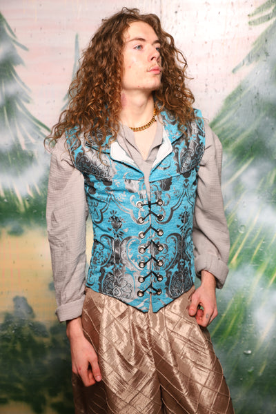 34. Men's Flynn Vest in Turquoise & Silver Medallion - The "Love at Frost Sight" Collection