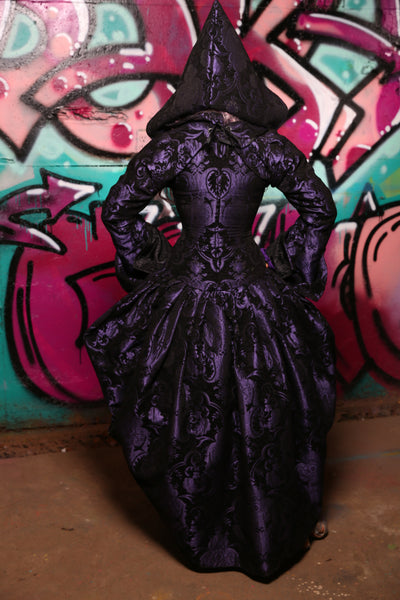 Queenie Corseted Coat with Vixen Base in Purple & Black Medallion #30 - The Orchid Oracle Collection