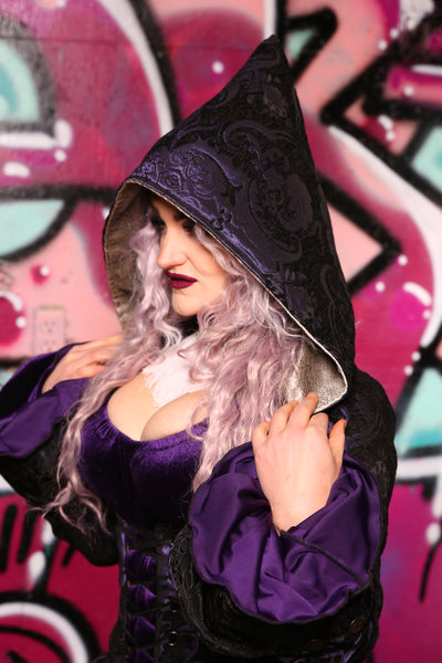 Detachable Hood in Purple and Black Medallion #16 - The Orchid Oracle Collection