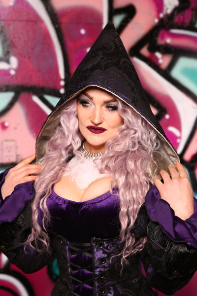 Detachable Hood in Purple and Black Medallion #16 - The Orchid Oracle Collection