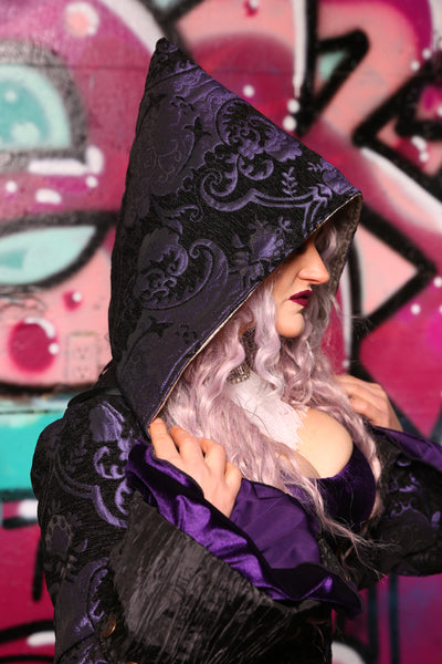 Detachable Hood in Purple and Black Medallion #16 - The Orchid Oracle Collection