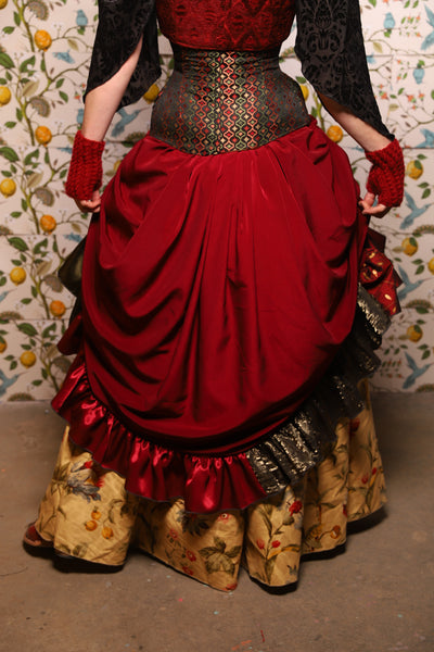 Swoon Skirt w/patchwork ruffle in Crimson Matte Reverse Crepe Satin - The Wandering Minstrel Collection