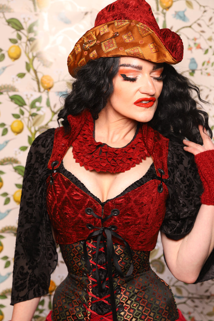 Cropped Courtier w/collar in Crimson Diamond Upholstery - The Wandering Minstrel Collection