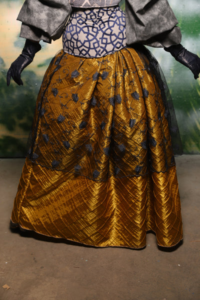Lace Overlay Tulip Skirt in  Gold Pintuck & Navy Floral Lace - Day 1 of 12 Days of Christmas