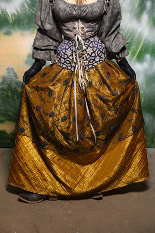 Lace Overlay Tulip Skirt in  Gold Pintuck & Navy Floral Lace - Day 1 of 12 Days of Christmas