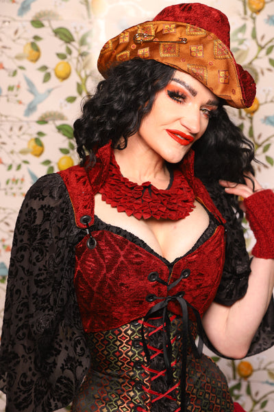 Cropped Courtier w/collar in Crimson Diamond Upholstery - The Wandering Minstrel Collection