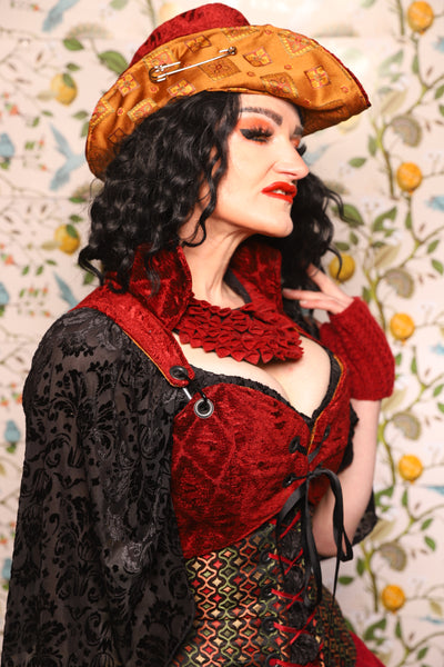 Cropped Courtier w/collar in Crimson Diamond Upholstery - The Wandering Minstrel Collection