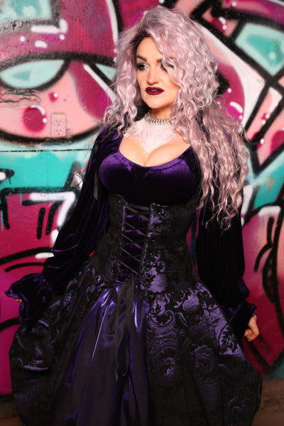 Queenie Corseted Coat with Vixen Base in Purple & Black Medallion #30 - The Orchid Oracle Collection