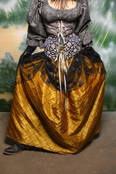 Lace Overlay Tulip Skirt in  Gold Pintuck & Navy Floral Lace - Day 1 of 12 Days of Christmas