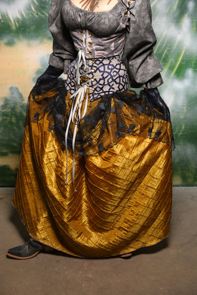 Lace Overlay Tulip Skirt in  Gold Pintuck & Navy Floral Lace - Day 1 of 12 Days of Christmas