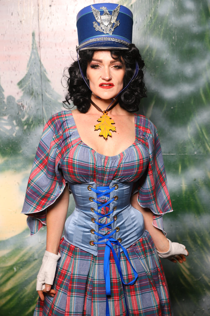 Petite Wench Corset in Powder Blue Matte and Satin Stripe - Day 8 of 12 Days of Damsel Christmas 2025