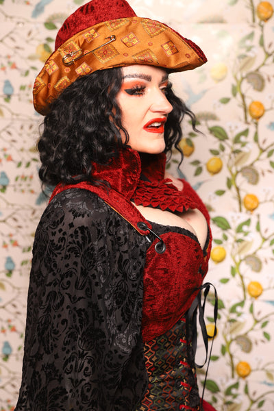 Cropped Courtier w/collar in Crimson Diamond Upholstery - The Wandering Minstrel Collection