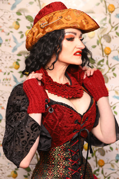 Cropped Courtier w/collar in Crimson Diamond Upholstery - The Wandering Minstrel Collection