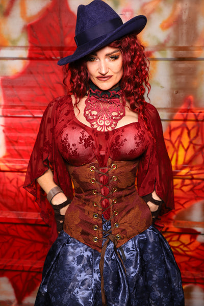 28. Wench Underbust Corset in Rustic Foliage Tapestry - The Sensual Solstice Collection