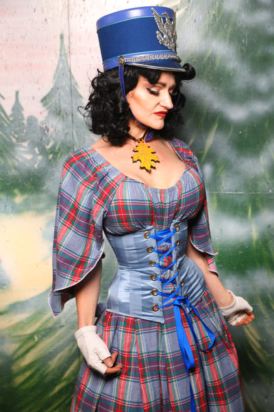 Petite Wench Corset in Powder Blue Matte and Satin Stripe - Day 8 of 12 Days of Damsel Christmas 2025
