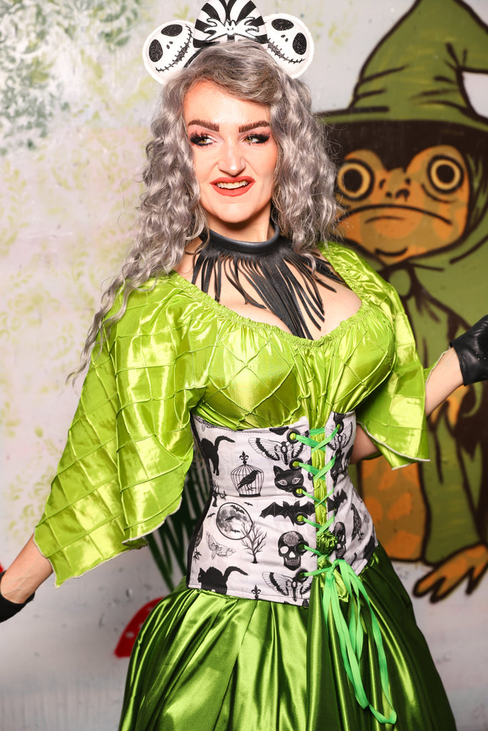 Classic Blouse w/Leaf Sleeves in Electric Green Pintuck - Spooky Saturday Part 4