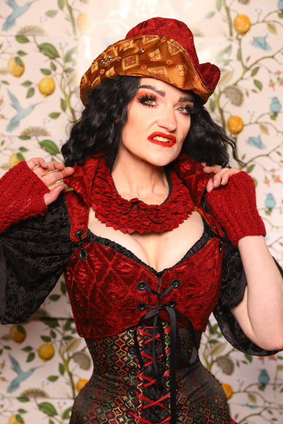 Cropped Courtier w/collar in Crimson Diamond Upholstery - The Wandering Minstrel Collection