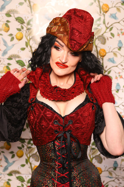 Cropped Courtier w/collar in Crimson Diamond Upholstery - The Wandering Minstrel Collection