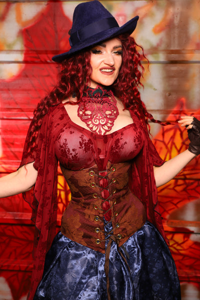 28. Wench Underbust Corset in Rustic Foliage Tapestry - The Sensual Solstice Collection