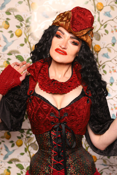 Cropped Courtier w/collar in Crimson Diamond Upholstery - The Wandering Minstrel Collection