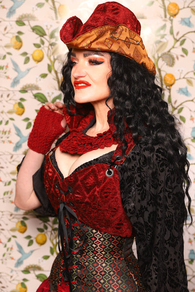 Cropped Courtier w/collar in Crimson Diamond Upholstery - The Wandering Minstrel Collection