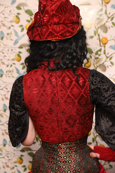 Cropped Courtier w/collar in Crimson Diamond Upholstery - The Wandering Minstrel Collection