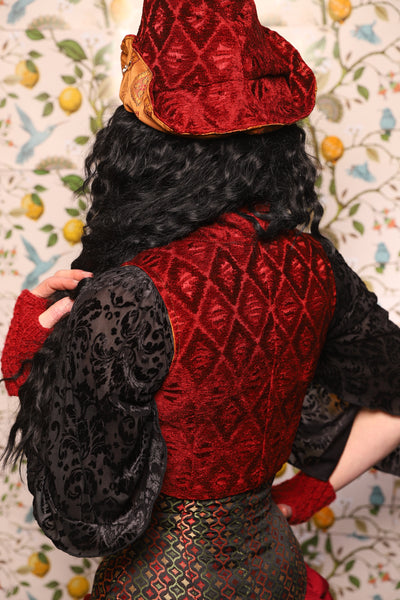 Cropped Courtier w/collar in Crimson Diamond Upholstery - The Wandering Minstrel Collection