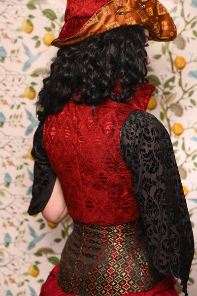 Cropped Courtier w/collar in Crimson Diamond Upholstery - The Wandering Minstrel Collection