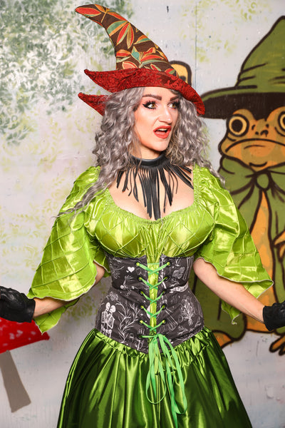 Petite Wench Underbust Corset in in Weathered Gray Canvas w/Romantic Skeletons panels - Spooky Saturday Part 4