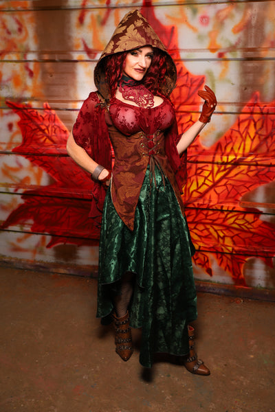 12. Crescent Skirt in Emerald Rose Satin - The Sensual Solstice Collection