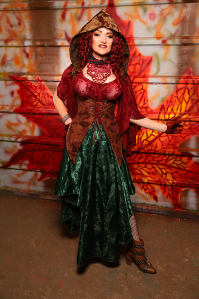 12. Crescent Skirt in Emerald Rose Satin - The Sensual Solstice Collection