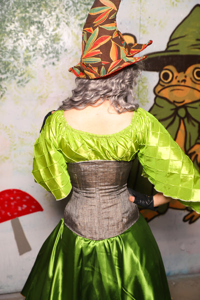 Wench Underbust Corset in in Weathered Gray Canvas w/Romantic Skeletons Panels - Spooky Saturday Part 4