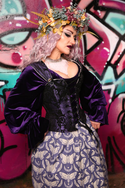 Petite Aurora Corset In Purple and Black Medallion #27 - The Orchid Oracle Collection