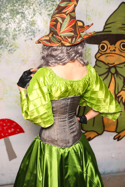 Petite Wench Underbust Corset in in Weathered Gray Canvas w/Romantic Skeletons panels - Spooky Saturday Part 4