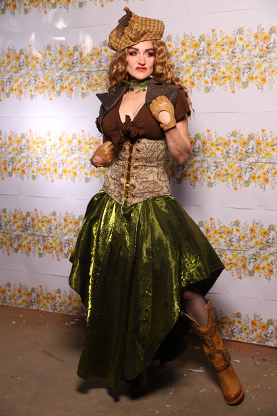 09. Crescent Skirt In Moss Crushed Iridescent Shimmer - The Leave It To Beaver Collection