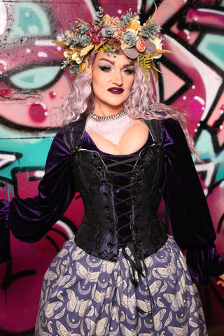 Petite Aurora Corset In Purple and Black Medallion #27 - The Orchid Oracle Collection